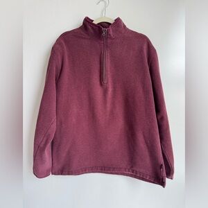 Woolrich Men Large maroon 1/4 zip pullover fleece sweater jacket Mockneck cotton